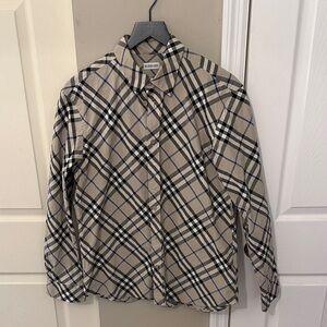 Burberry Beige and Black Plaid Casual Shirt